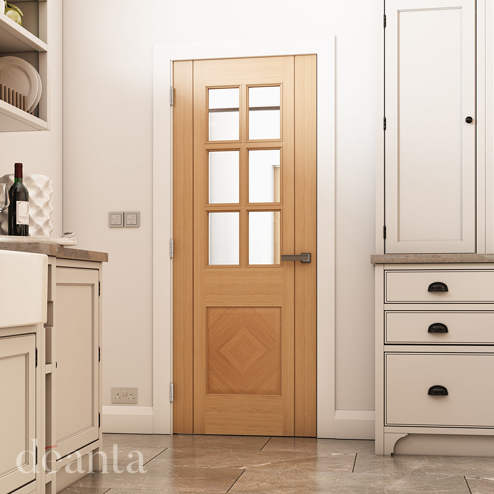 Pre-Assembled Oak Kensington Glazed Pre-finished Door Set FSC