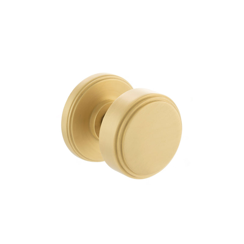 Atlantic Boulton Solid Brass Stepped Mortice Knob on Concealed Fix Rose - Satin Brass - Door Supplies Online