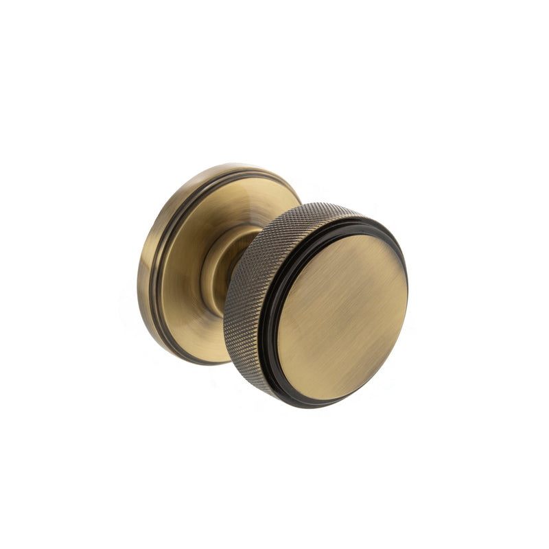 Atlantic Harrison Solid Brass Knurled Mortice Knob on Concealed Fix Rose - Antique Brass