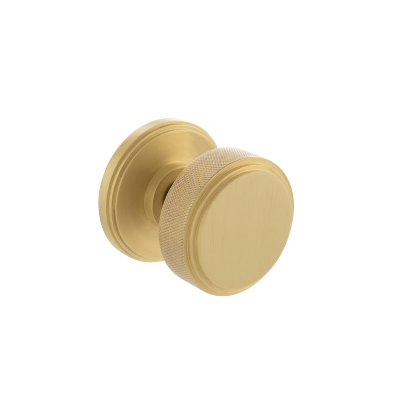 Atlantic Harrison Solid Brass Knurled Mortice Knob on Concealed Fix Rose - Satin Brass