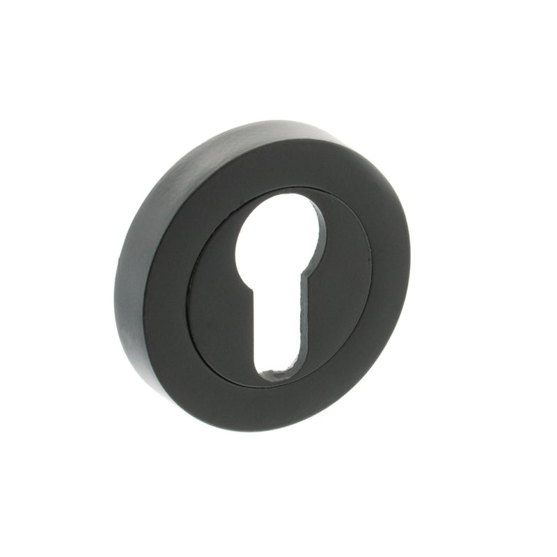 Atlantic Euro Escutcheon on Round Rose - Matt Black - Door Supplies Online