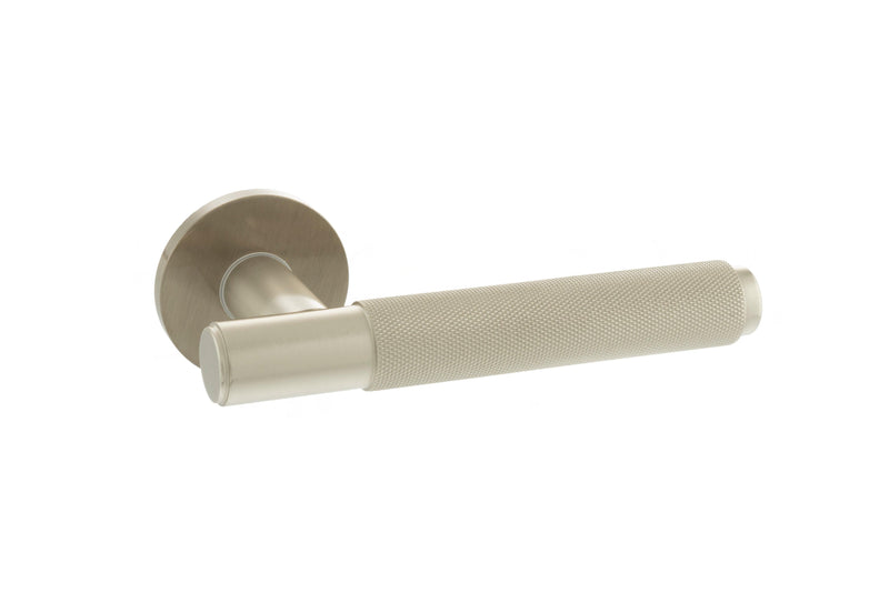 Atlantic Crompton Designer Lever on 5mm Slimline Round Rose - Satin Nickel - Door Supplies Online