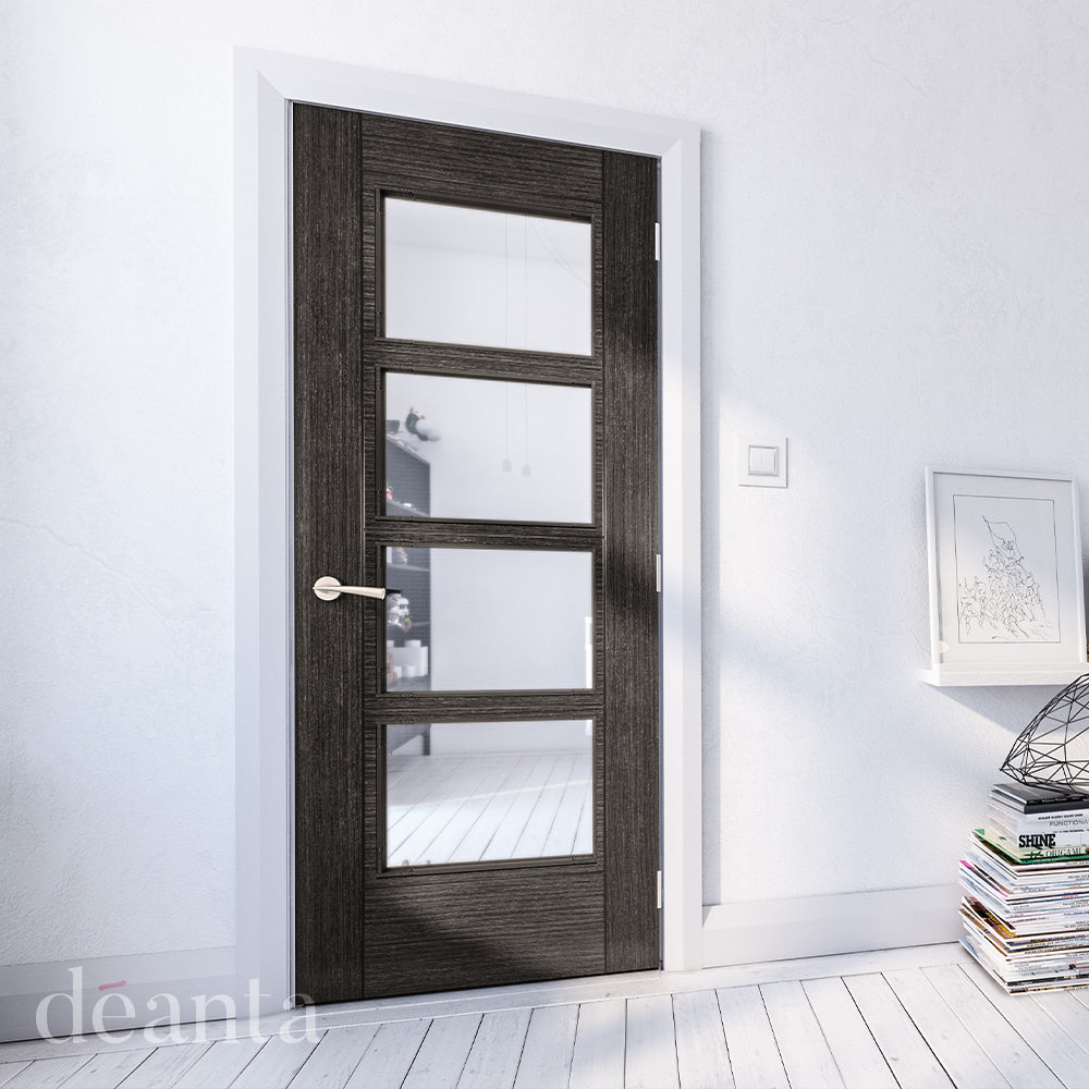 Deanta Dark Grey Ash Montreal Glazed Fire Door FSC