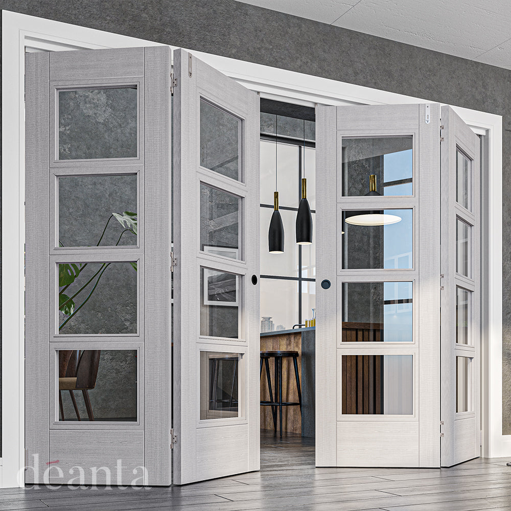 Deanta Light Grey Ash Montreal Clear Glazed Firedoor FSC
