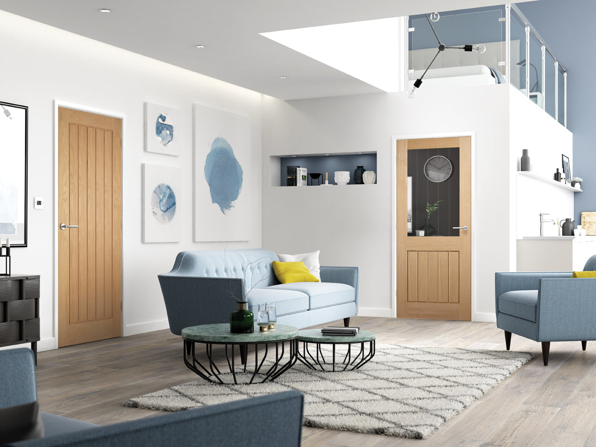 Pre-Assembled Oak Mexicano Half Light Glazed Fire Door Set