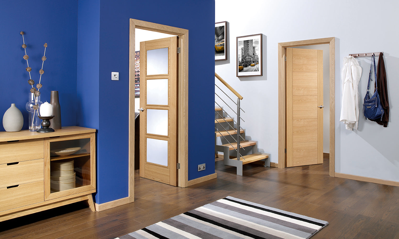 Vancouver Glazed 4L Pre finished Oak Door Kit