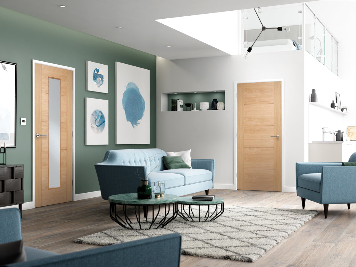 Pre-Assembled Oak Vancouver Long Light Glazed Pre-finished Fire Door Set