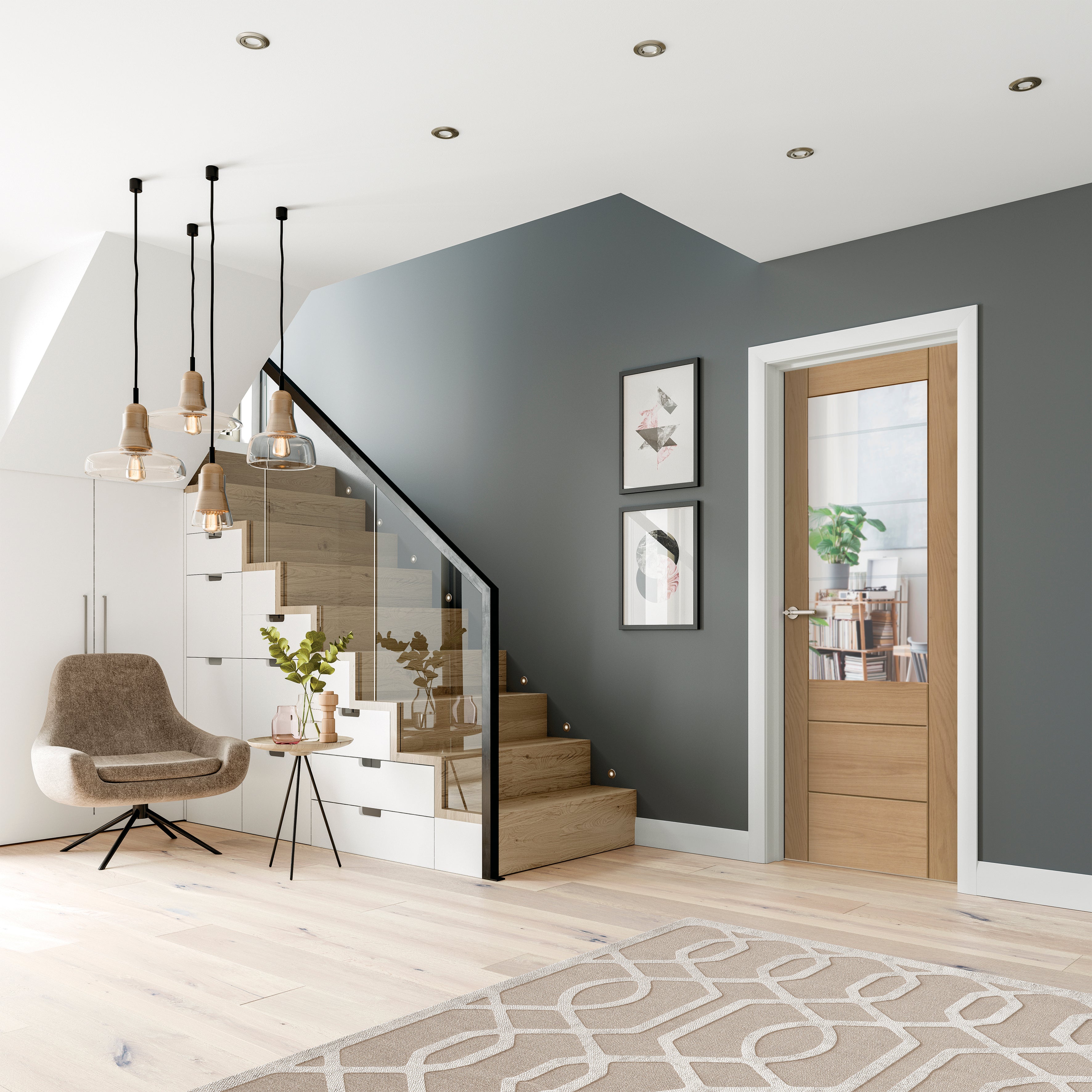 XL Joinery Internal Essential Oak Palermo 2XG with Clear Etched Glass