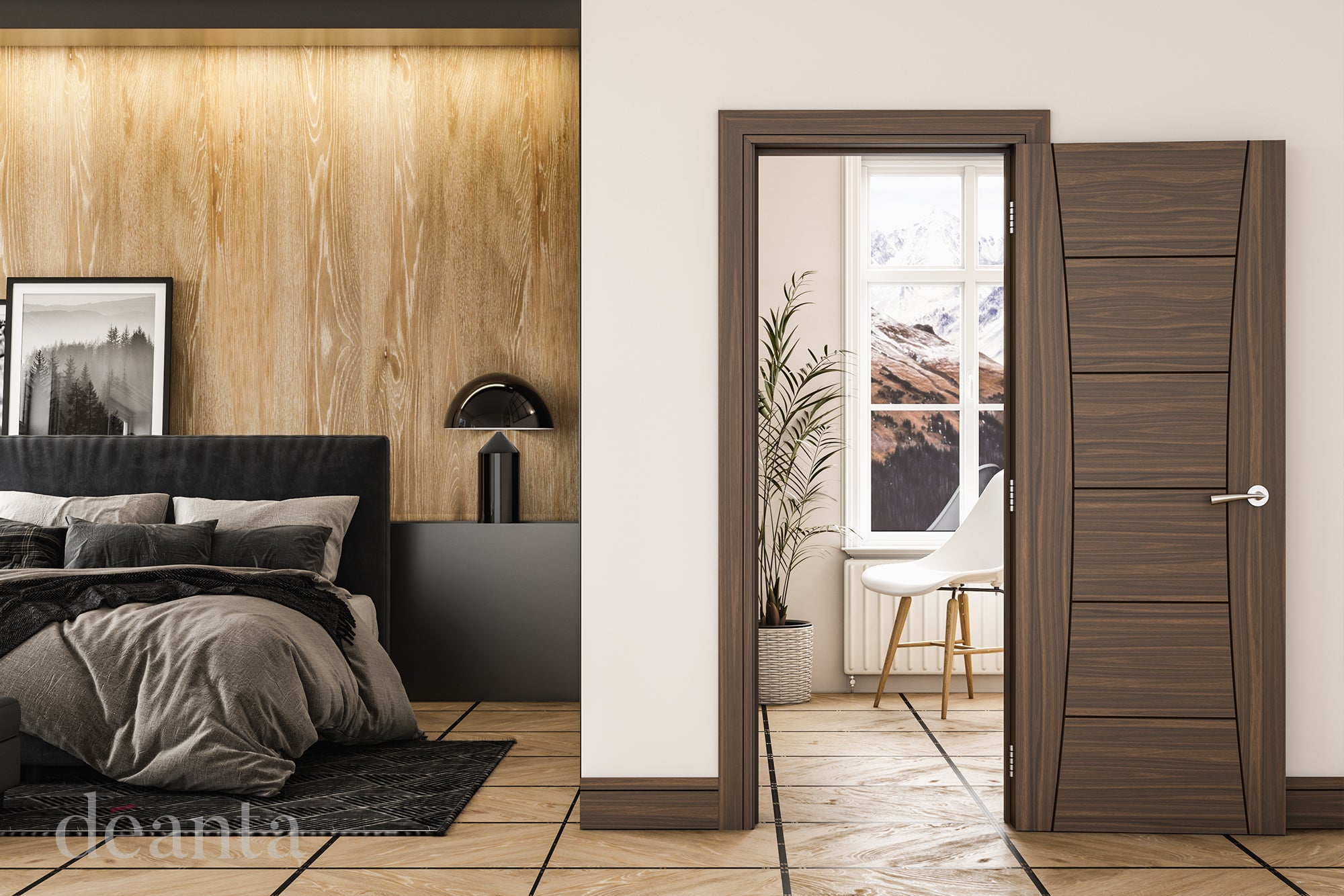 Pre-Assembled Walnut Pamplona Fire Door Set Pre-finished FSC