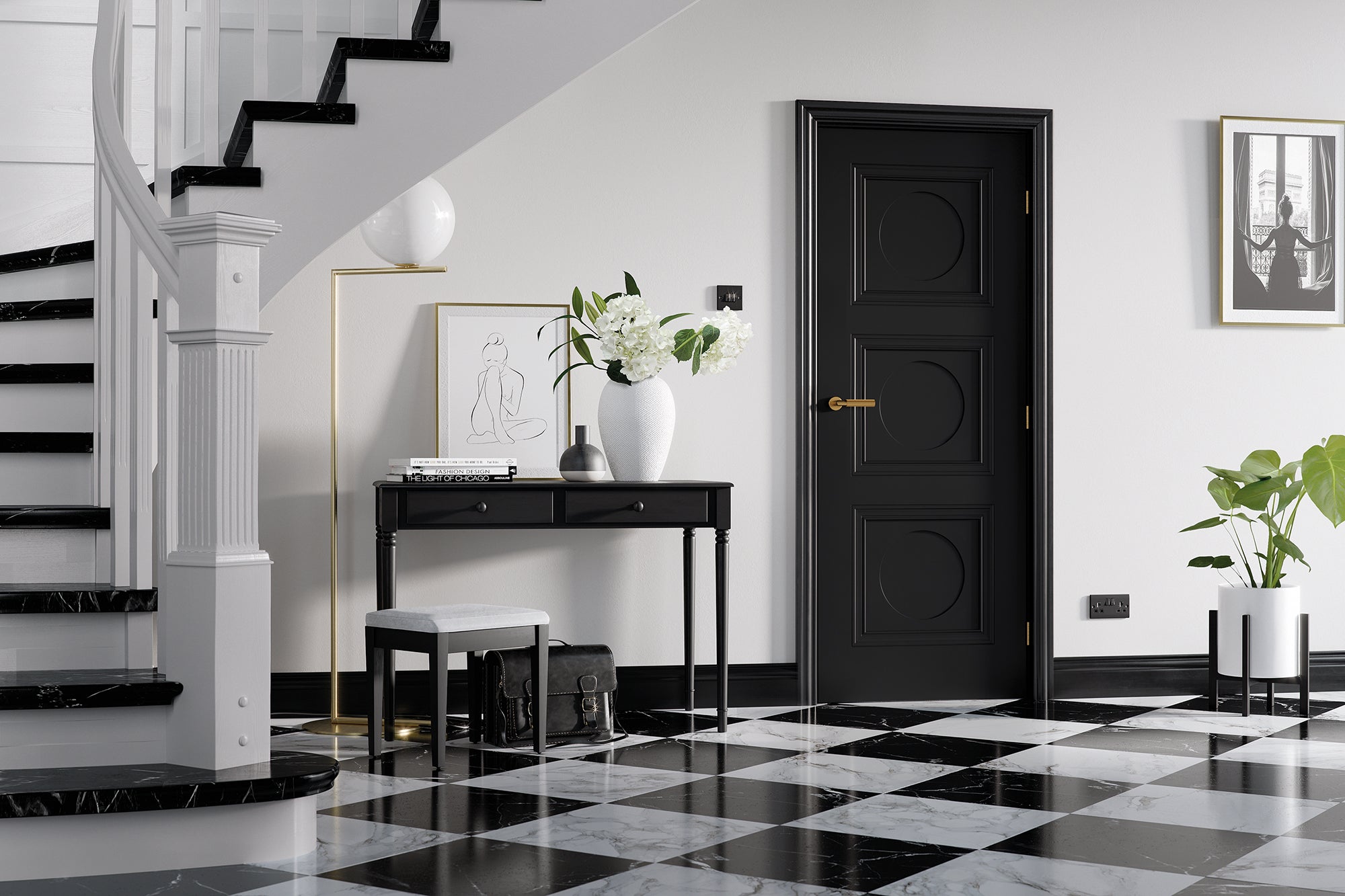 Pre-Assembled Black Primed Antwerp Fire Door Set