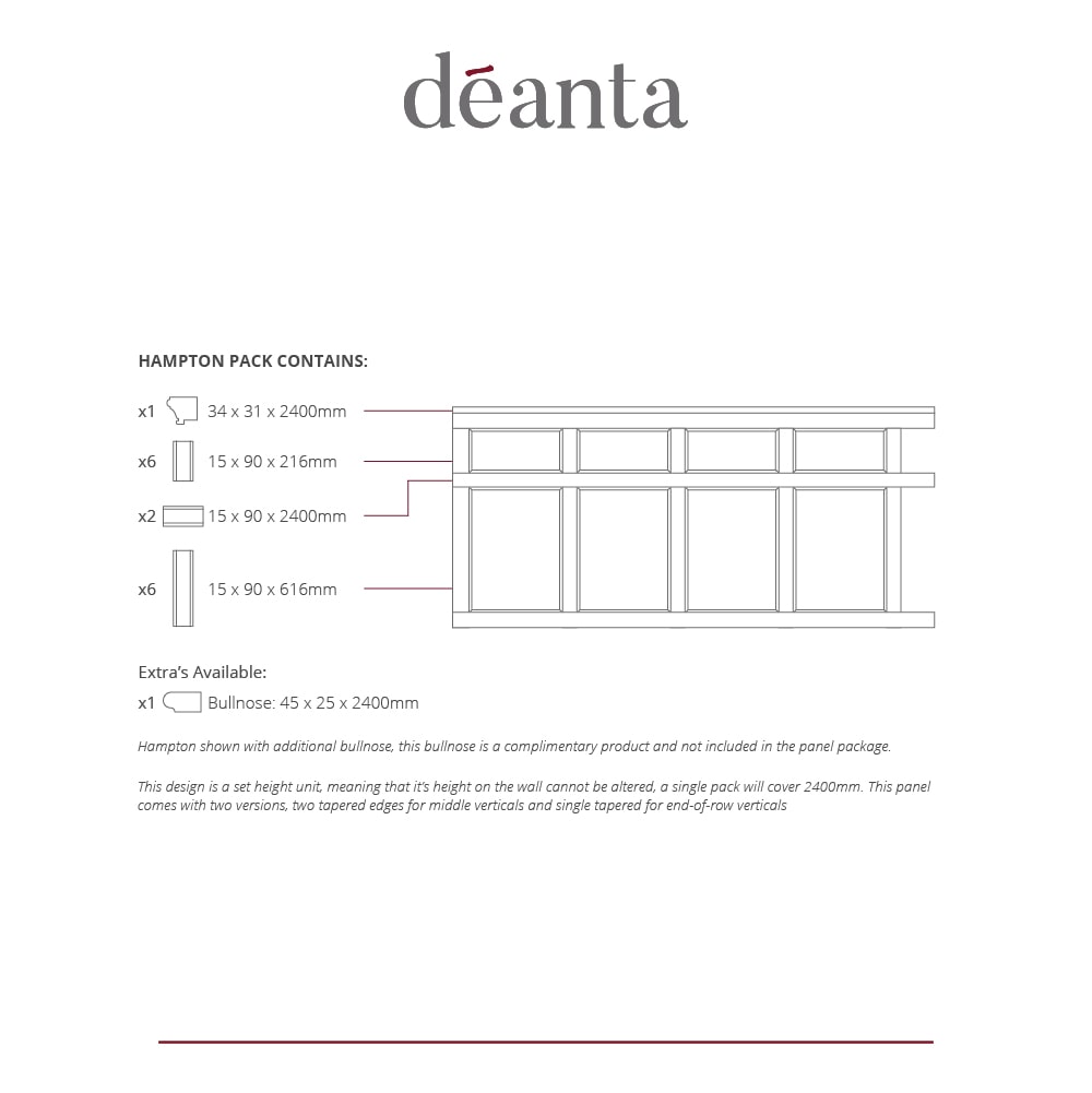 Deanta White Primed Hampton Wall Panelling