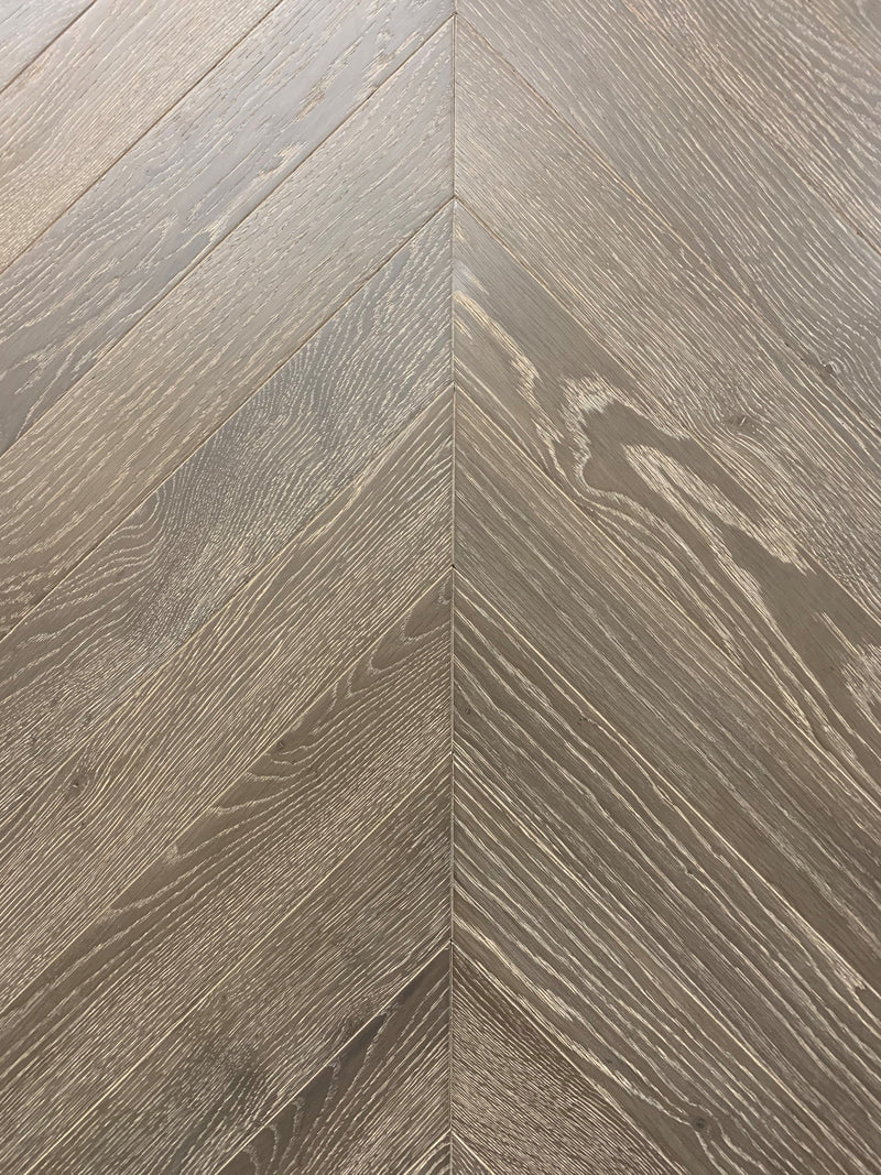 Xylo Soho Chevron R122 White Washed Coffee Stained Oak Rustic-ABCD Brushed UV Oiled - 14 x 90 x 540mm