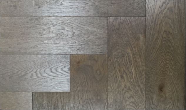 Xylo Belgravia R21 French Grey Stained Oak Herringbone Rustic-ABCD UV Oiled - 15 x 140 x 700mm