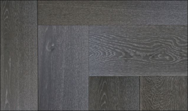 Xylo Belgravia R45s Silver Grey Stained Oak Herringbone Rustic-ABCD UV Oiled - 15 x 140 x 700mm