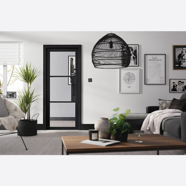 Pre-Assembled Black Primed Tribeca Glazed 3L Door Set