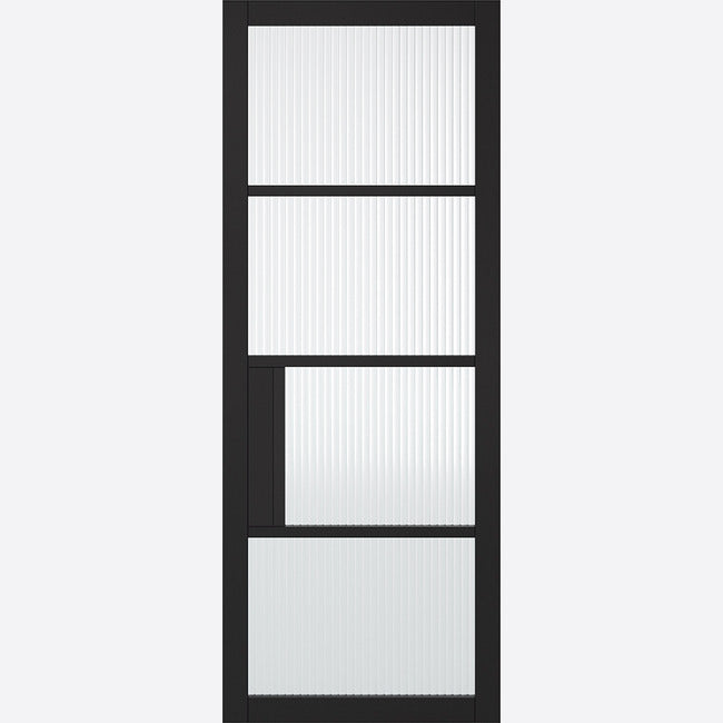 Pre-Assembled Black Primed Chelsea Glazed 4L Reeded Door Set