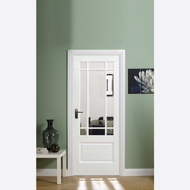 Pre-Assembled White Primed Downham Glazed 9L Door Set