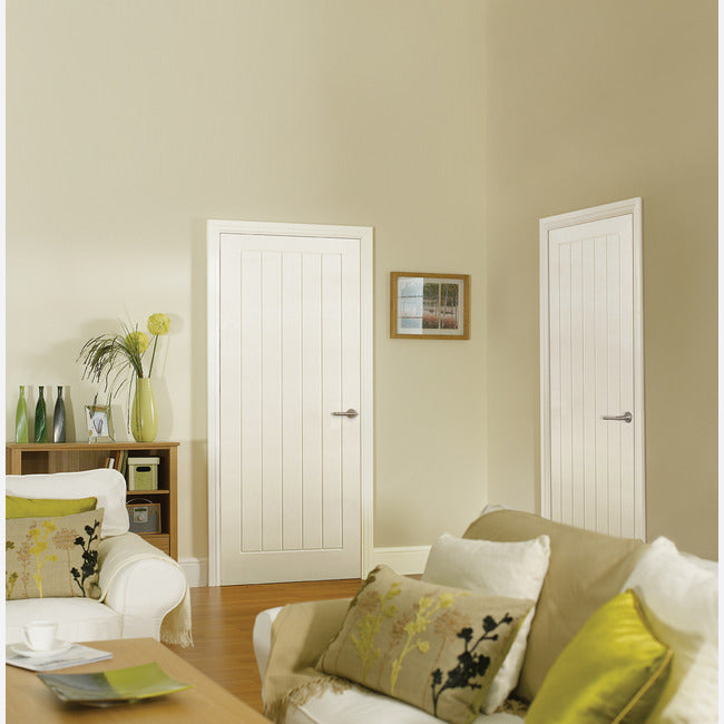 Pre-Assembled White Moulded Textured Vertical 5P Door Set