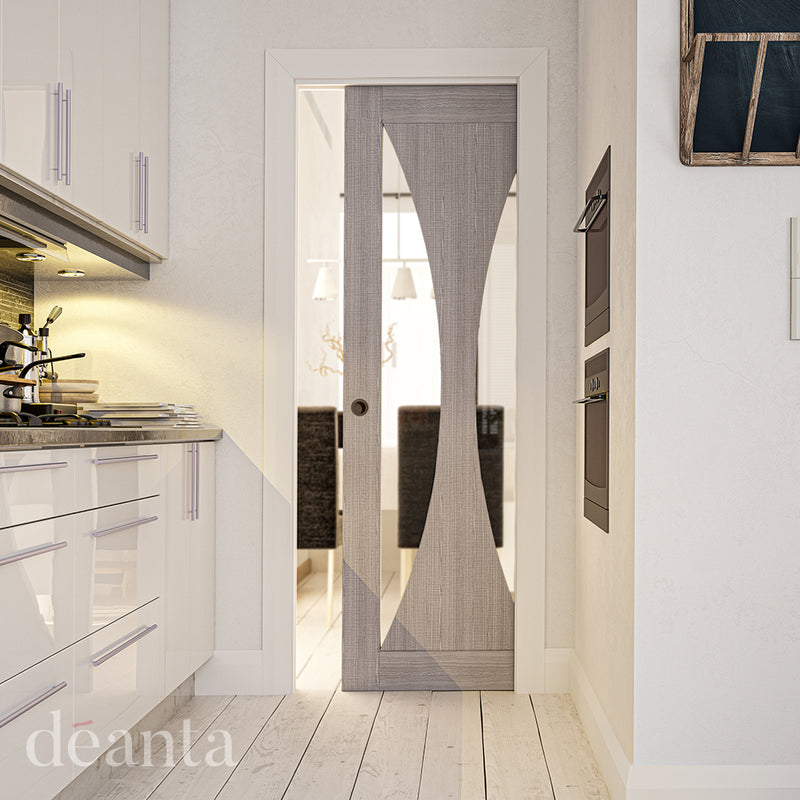 Deanta Light Grey Sorrento Pre-Finished Clear Glass Internal door