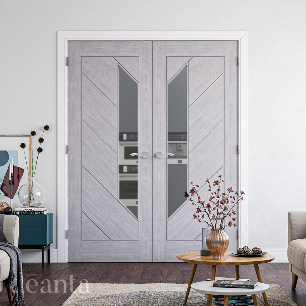 Deanta Light Grey Torino Pre-Finished Glazed Fire Door FSC