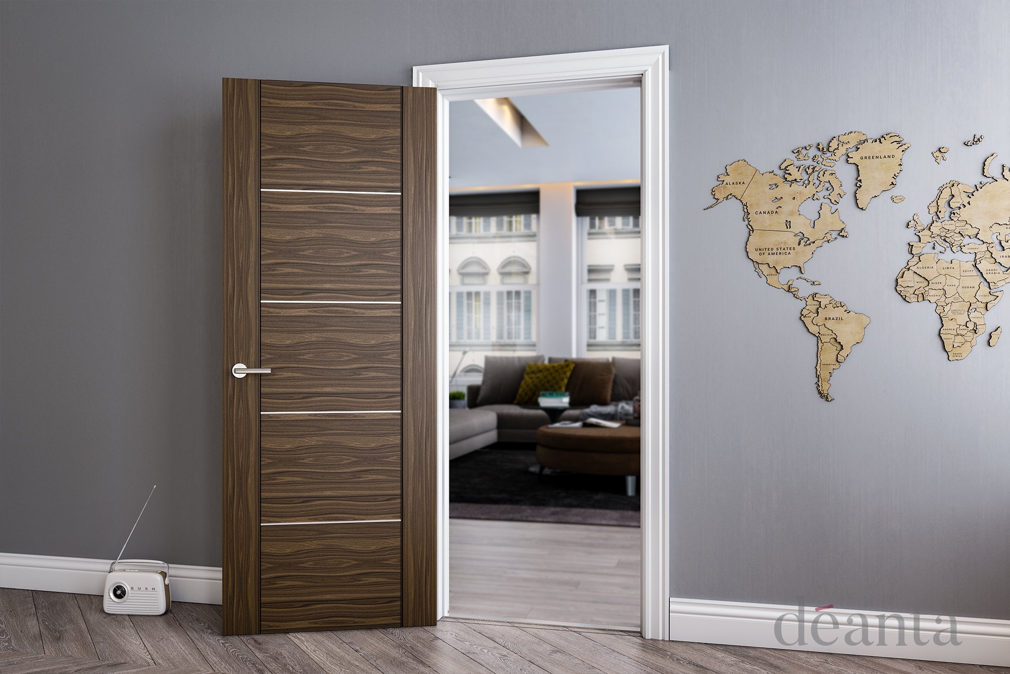 Deanta Walnut Valencia Fire Door Pre-finished FSC
