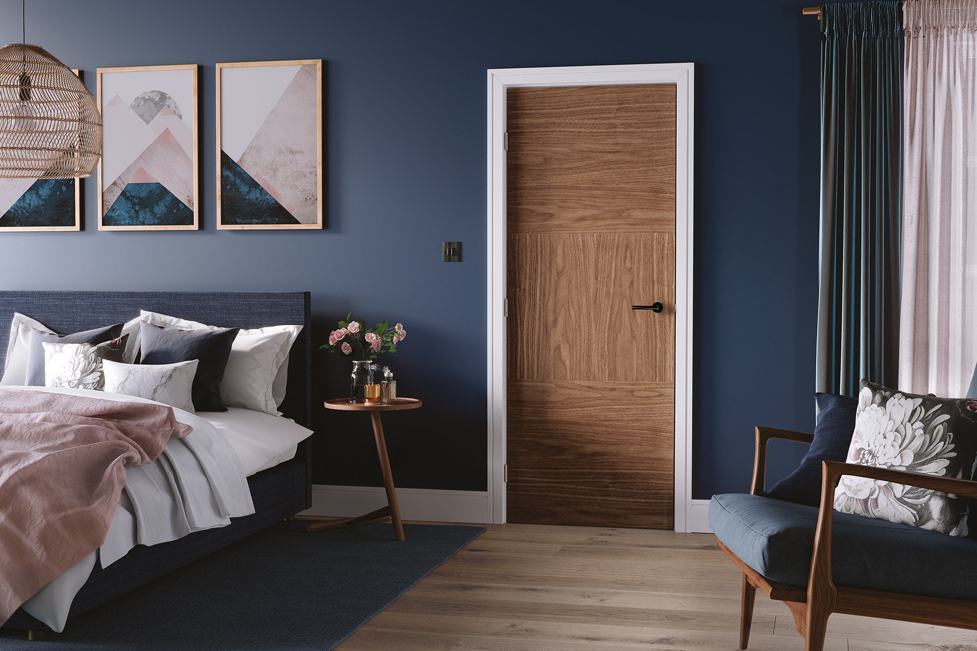 Pre-Assembled Walnut Tres Pre-Finished Fire Door Set