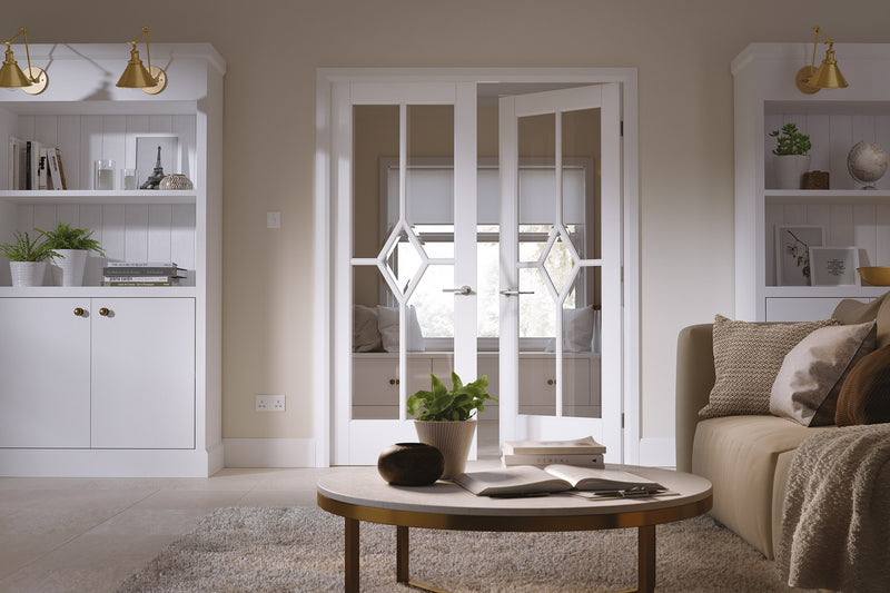 LPD Solid White Primed Reims Glazed Pair  Internal door