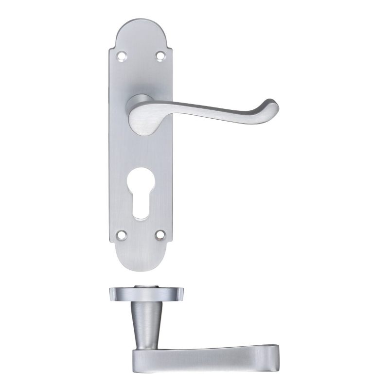 Zoo Oxford Lever Euro Lock (47.5mm c/c) Furniture 170 x 42mm-Satin Chrome