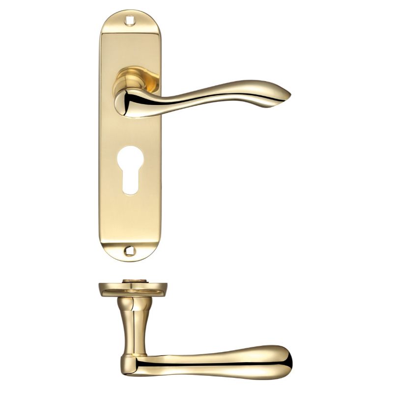 Zoo Arundel Lever Euro Lock (47.5mm c/c) Furniture - Short Plate 175 x 42mm-Polished Brass