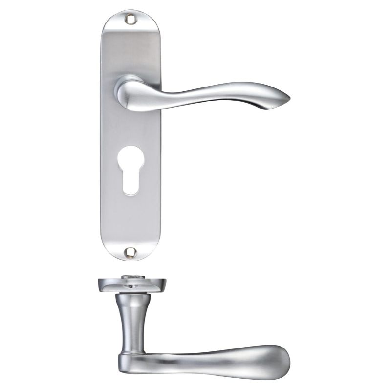 Zoo Arundel Lever Euro Lock (47.5mm c/c) Furniture - Short Plate 175 x 42mm-Satin Chrome