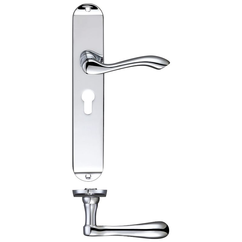 Zoo Arundel Lever Euro Lock (47.5mm c/c) Furniture - Long Plate 245 x 42mm-Polished Chrome