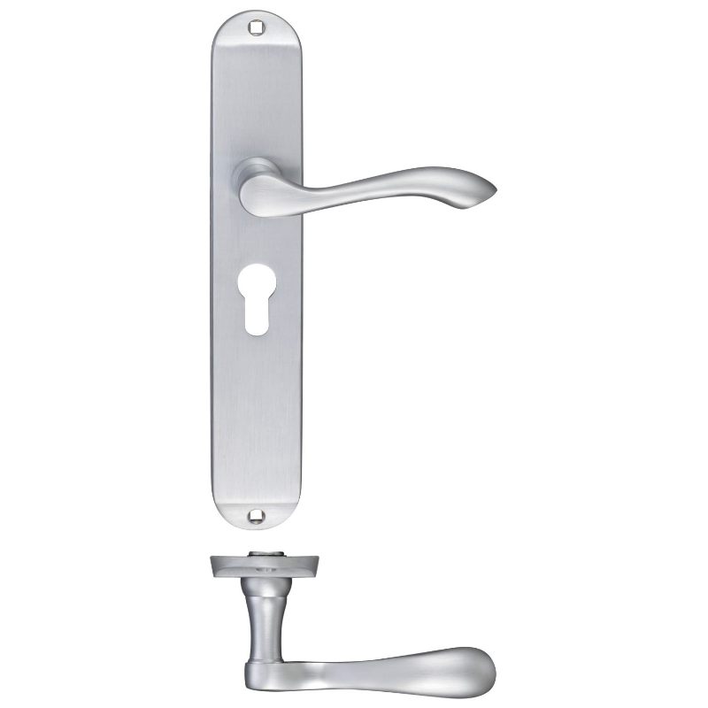 Zoo Arundel Lever Euro Lock (47.5mm c/c) Furniture - Long Plate 245 x 42mm-Satin Chrome