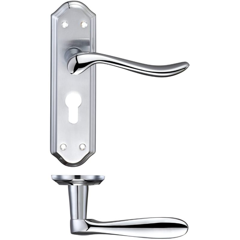 Zoo Lincoln Lever Euro Lock (47.5mm c/c) Furniture 180 x 48mm-Satin Chrome / Polished Chrome