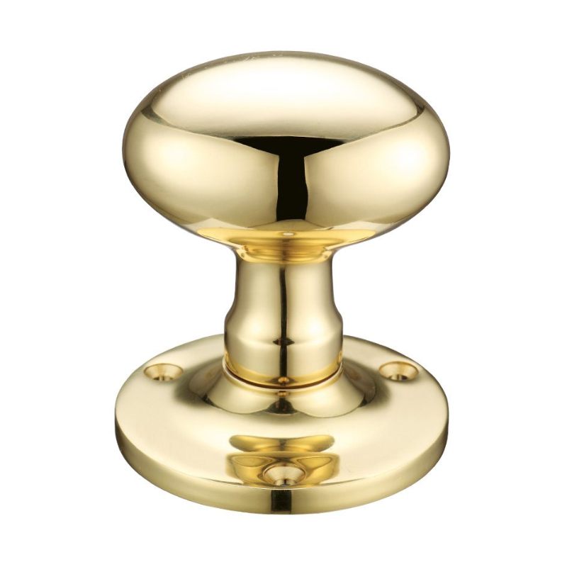 Zoo Oval Mortice Knob Furniture 62.5mm Rose dia.-Polished Brass