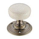 Zoo Porcelain Mortice Knob on Round Rose - Ivory Crackle - Face Fix-Florentine Bronze