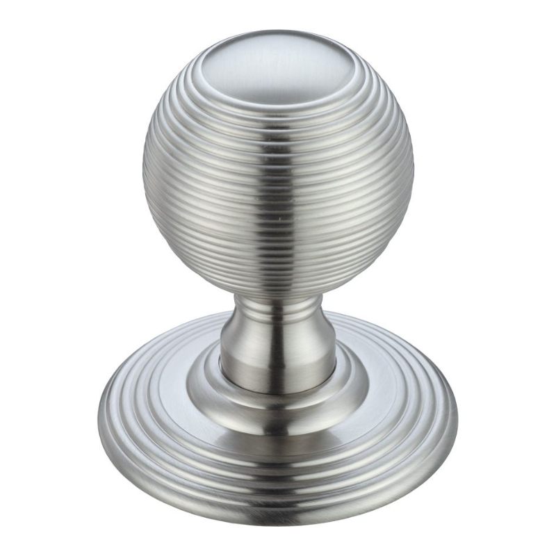 Zoo Ringed Mortice Knob on Round Rose - Concealed Fix - Solid-Satin Chrome