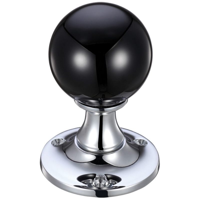 Zoo Glass Ball Mortice Knob - Plain Black - 50mm -Polished Chrome / Black Glass