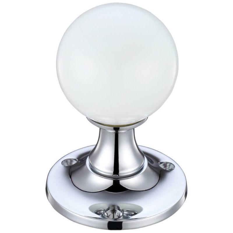 Zoo Glass Ball Mortice Knob - Plain White - 50mm -Polished Chrome / White Glass