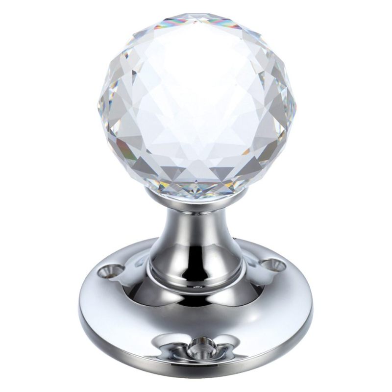 Zoo Glass Ball Mortice Knob - Facetted Clear - 50mm -Polished Chrome