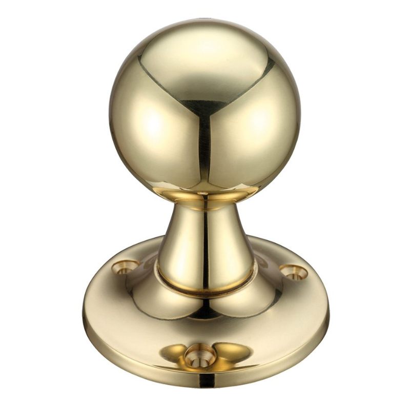 Zoo Ball Mortice Knob Furniture 60mm Rose dia.-Polished Brass