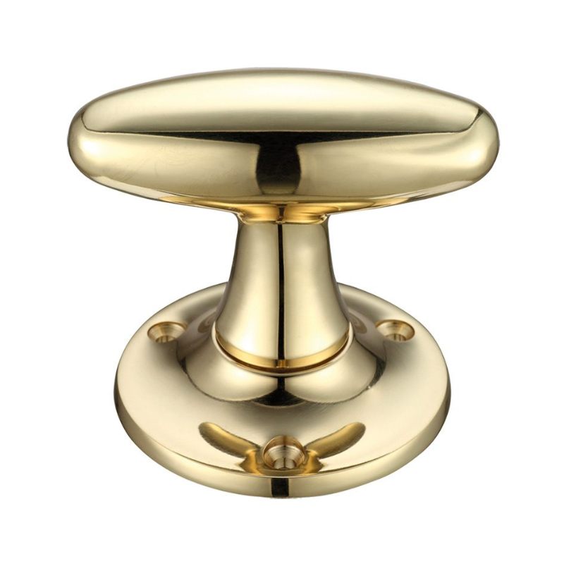 Zoo Extended Oval Mortice Knob Furniture 60mm Rose dia.-Polished Brass