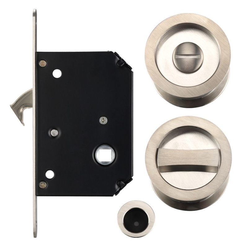 Zoo Sliding Door Lock Set - Suitable for 35-45mm Thick Doors-Satin Nickel