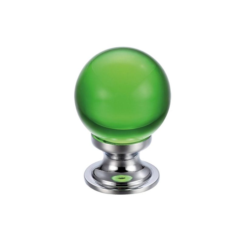 Zoo Glass Ball Cabinet Knob - Plain Green 25mm-Polished Chrome / Green Glass