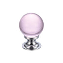 Zoo Glass Ball Cabinet Knob - Plain Pink 25mm-Polished Chrome / Pink Glass