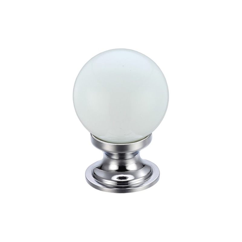 Zoo Glass Ball Cabinet Knob - Plain White 25mm-Polished Chrome / White Glass