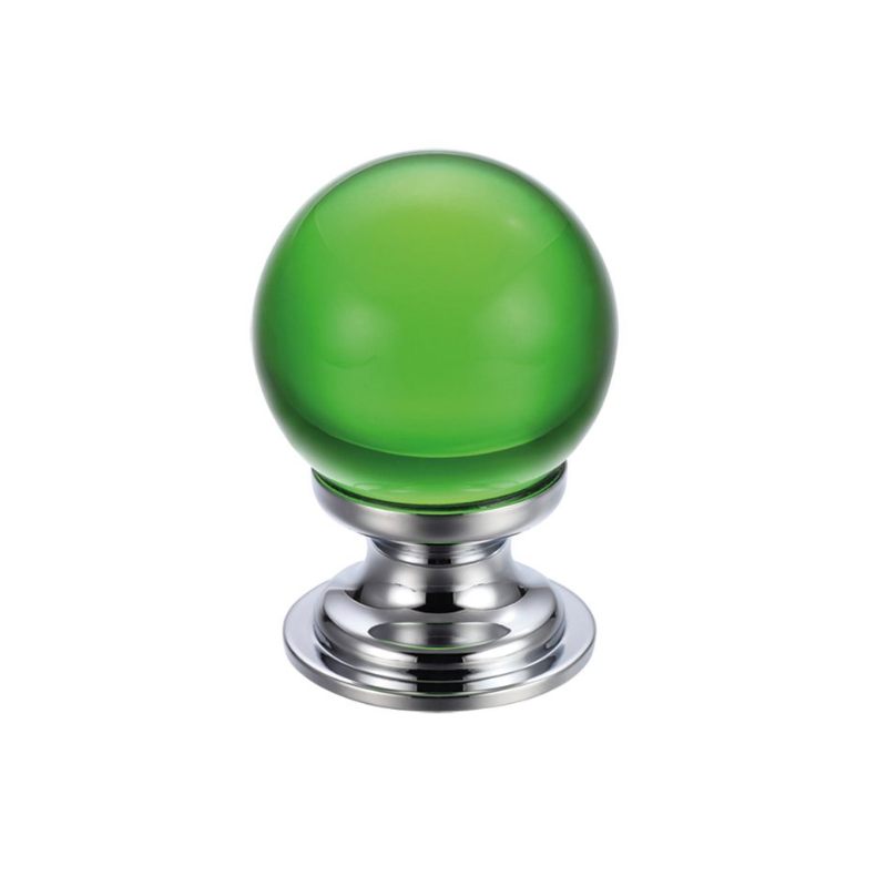 Zoo Glass Ball Cabinet Knob - Plain Green 30mm-Polished Chrome / Green Glass