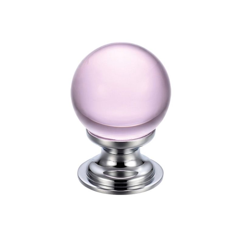 Zoo Glass Ball Cabinet Knob - Plain Pink 30mm-Polished Chrome / Pink Glass