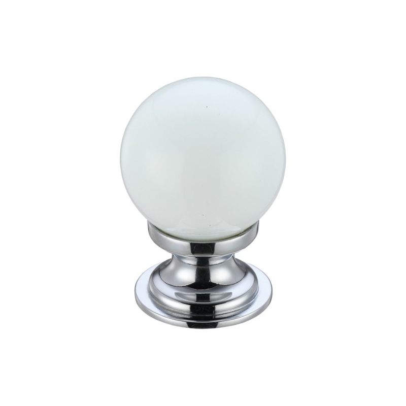 Zoo Glass Ball Cabinet Knob - Plain White 30mm-Polished Chrome / White Glass