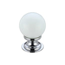 Zoo Glass Ball Cabinet Knob - Plain White 30mm-Polished Chrome / White Glass