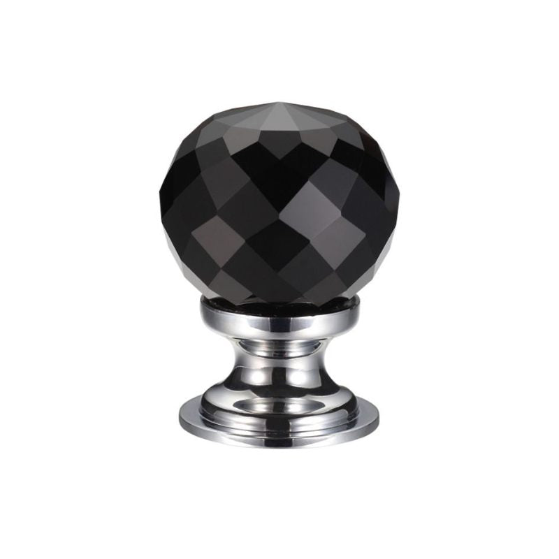 Zoo Glass Ball Cabinet Knob - Facetted Black 30mm-Polished Chrome / Black Glass